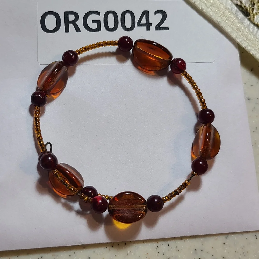 Unique Vintage Amber and Burgundy Beaded Bracelet